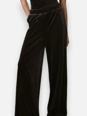 Imperial high waisted wide leg crop velvet pants black women's